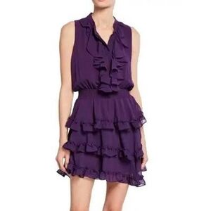 NWT Misa Los Angeles Ruffle Mini Dress in Purple, Smocked Waist, Fully Lined.